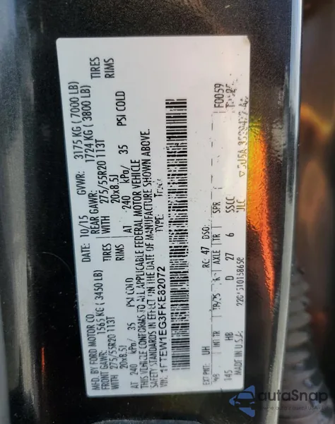 2015 Ford F150 Supercrew from USA, damaged, VIN 1FTEW1EG3FKE82072